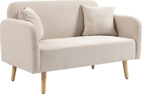 HOMCOM 2-osobowa Sofa, Design Nowoczesny, w zestawie 2 poduszki, nogi drewniane, 130 x 70 x 80 cm, Kremowy