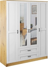 Czterodrzwiowa szafa z lustrem dąb artisan + biały E5-B29