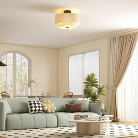 HOMCOM Lampa sufitowa, wisząca lampa z podwójnymi kloszami w lnianym stylu, kremowo-biała