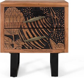 Table de chevet bois d'acacia et metal