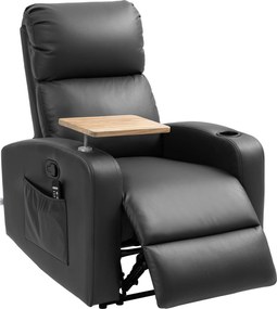 HOMCOM Fotel Masujący Relax z Funkcją Leżenia, 1 Stolik Składany, 1 Podnóżek; 77 cm x 93 cm x 105 cm, Czarny