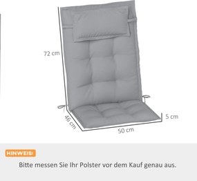 Outsunny Zestaw 2 poduszek na leżak ogrodowy Odporne na wodę 50x116x5 cm, Jasnoszary