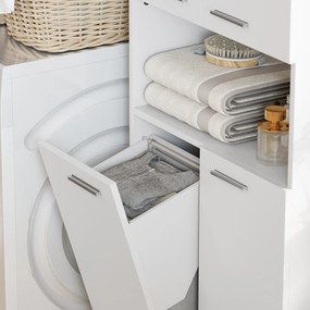 HOMCOM Wysoka na 174 cm szafka łazienkowa z uchylnym koszem na pranie i drzwiami Soft-Close, Biała | Aosom PL