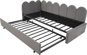 Łóżko banquette 90x200 cm - z łóżkiem wysuwanym 90x190 - tkanina welurowa - Szary