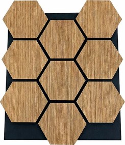 Dekoracyjny panel z płyty MDF z sześciokątnym wzorem i filcem PET, zestaw 12 sztuk, 62x76 cm, dźwiękochłonna okładzina ścienna, dąb.