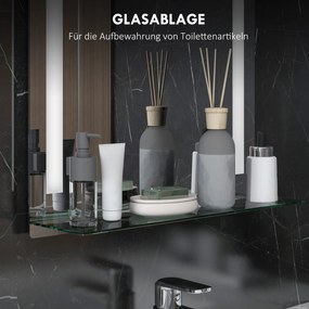 kleankin Lustro łazienkowe z oświetleniem LED, eleganckie i wysokiej jakości, szkło, aluminium, plastik, 50S x 12G x 70W cm