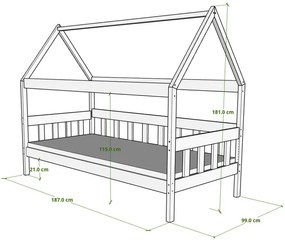 Drewniane pojedyncze łóżko domek, sosna 180x90 cm C9-B34