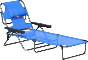 Leżak Ogrodowy Outsunny, Składany, Wodoodporny, 194 cm x 72 cm x 31 cm, Czarny + Granatowy