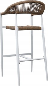Hoker 75 cm Biały Aluminiowy Pleciony Sznurek Beżowy Krzesło Barowe Splot