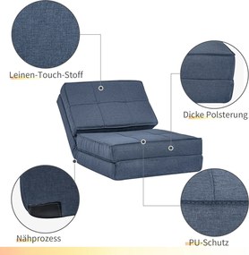 HOMCOM Fotel podłogowy rozkładany, 5-stopniowa regulacja, granatowy, 61x73x58cm | Aosom PL