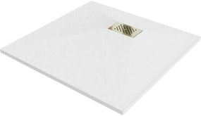 Mexen Hugo brodzik kwadratowy SMC 80 x 80 cm, biały, maskownica złota - 42108080-G