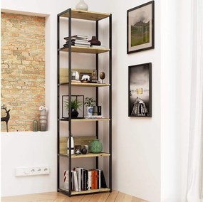 Regał industrialny AKORD metalowy Czarny Dąb Artisan 50x32x192 cm