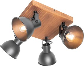 Industrialny reflektor czarny z drewnem, pochylany, 4-światłowy - Tommy