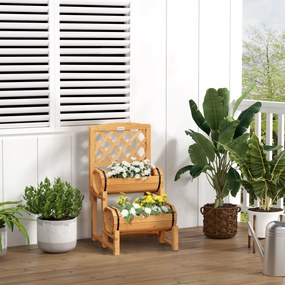 Outsunny Podniesiona Skrzynka na Kwiaty z Kratą Rustykalny Styl Żółta Drewniana do Ogrodu 45x45x80cm | Aosom PL