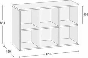 Regał FRAME, niski, 3 kolumny, 881 x 1299 x 450 mm, dąb naturalny