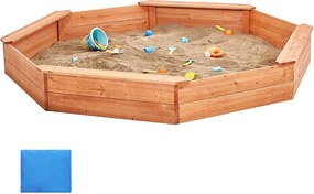 Drewniana Piaskownica, SucceBuy Drewniana Piaskownica z Pokrywką Piaskownica Ośmiokątna Piaskownica Zewnętrzna 3-12 Lat