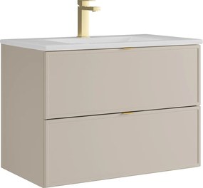 Wisząca szafka łazienkowa z wpuszczaną umywalką i baterią – Beżowa – 80 cm – ONDIL