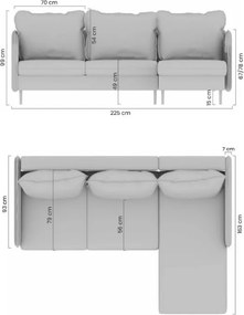 Narożnik z funkcją spania Movani lewostronny - szara plecionka Loft 19 / czarne nogi