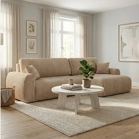 Stylowy narożnik rozkładany prawostronny  ARIEL L 246x150x87 cm w tkaninie Velo  22 kremowej