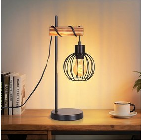 NETTLIFE Lampa stołowa Vintage do salonu, lampka nocna E27: Retro lampa stołowa z jedną żarówką o industrialnym wzornictwie, z czarnego metalu – bez żarówki