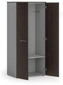 Szafa ubraniowa biurowa PRIMO GRAY, 1 półka, drążek do szafy, 1781 x 800 x 500 mm, szary/wenge