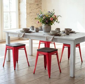 Taboret MCW-A73 (zestaw 4 sztuk) Drewniane siedzisko,  czerwony