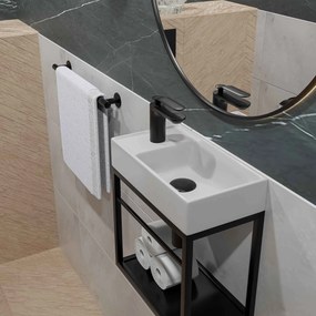 Umywalka z konglomeratu blatowa prostokątna biała z otworem na baterię  40 x 22 cm NAVI do małej łazienki