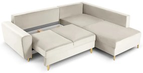 Beżowy aksamitny rozkładany narożnik ze schowkiem (prawostronny/w kształcie litery L) Kyoto – Cosmopolitan Design