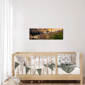 Obraz - Odbicie w górskim jeziorze (z zegarem) (90x30 cm)