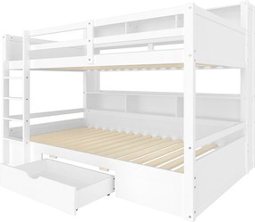 Łóżko piętrowe dla dzieci 2x90x200cm - z szufladą i przegrodami - Białe