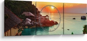 Obraz pięknej plaży (z zegarem) (90x30 cm)