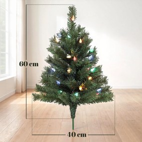 HOMCOM Podświetlana choinka 60 cm, zestaw 2 szt., sztuczna, z 60 kolorowymi diodami LED, 130 zakończeń gałązek, zielony | Aosom PL