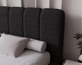 Emporius Milan łóżko tapicerowane 140x200 - pufiaste łóżko do sypialni, łóżko z pojemnikiem i stelażem - tkanina boucle, czarny (Anthology 19)