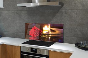 Szklany Panel Róża, Świeca i Kieliszek Wina