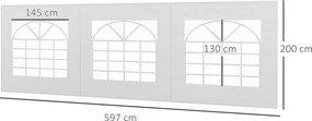 Outsunny Zastępcza ściana do namiotu imprezowego lub pawilonu, wodoszczelna, łatwy montaż, 6 x 2 m, Biały
