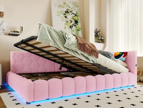 Narożnik wypoczynkowy z pojemnikiem 140x200 cm - z oświetleniem LED - z USB + Type-C - różowy (bez materaca)