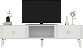 Stojak pod telewizor – 150 cm x 44,6 cm x 29,6 cm – Biały i złoty – Płyta wiórowa pokryta melaminą