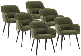 Zestaw 6 krzeseł z podłokietnikami z tkaniny i czarnego metalu - Zielony - HEKA