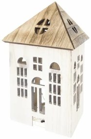 Drewniany domek z oświetleniem LED, 17 x 15 x 21,5cm