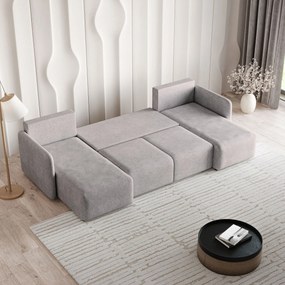Masseno Narożnik NUBERO z funkcją spania i pojemnikiem na pościel Narozniki U, Rozkładana sofa - Jasnoszary, NEVE 83