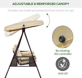 Huśtawka ogrodowa Outsunny 3-osobowa z dachem, beżowo-brązowa, 121×208×172 cm