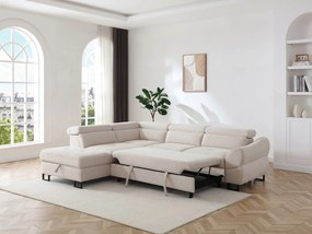 Kanapa narożna rozkładana lewostronna  z beżowej tkaniny teksturowanej VAVERDO