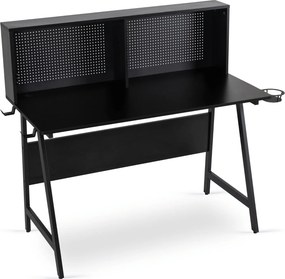 Biurko z nadstawką i tablicą perforowaną Roll 138,5 cm, czarne
