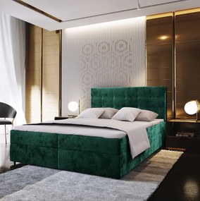 Promocja Łóżko tapicerowane boxspring GLORIEN VELVET 160x200 cm ciemnozielone II gatunek