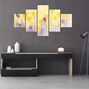 Obraz - Fioletowe i żółte kwiatuszki (125x70 cm)