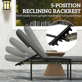 Outsunny Zestaw 2 rattanowych leżaków ogrodowych z 5-stopniowym regulowanym oparciem, do 120 kg, jasnoszary | Aosom PL