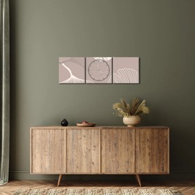 Obraz - Beżowe liście N⁰1 (z zegarem) (90x30 cm)