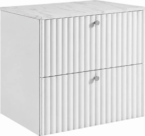 Szafka łazienkowa wisząca z blatem 60, biały + blat z efektem marmuru Bianco, uchwyty w trzech kolorach, 60 x 44,4 x 58,6 cm