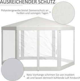 Outsunny Pawilon Ogrodowy, 6-Kątny, Moskitiery, Stelaż Metalowy, 3,94x3,412x2,5m, Kremowy