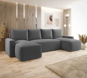 Szary tapicerowany narożnik rozkładany z pojemnikiem F9-G05